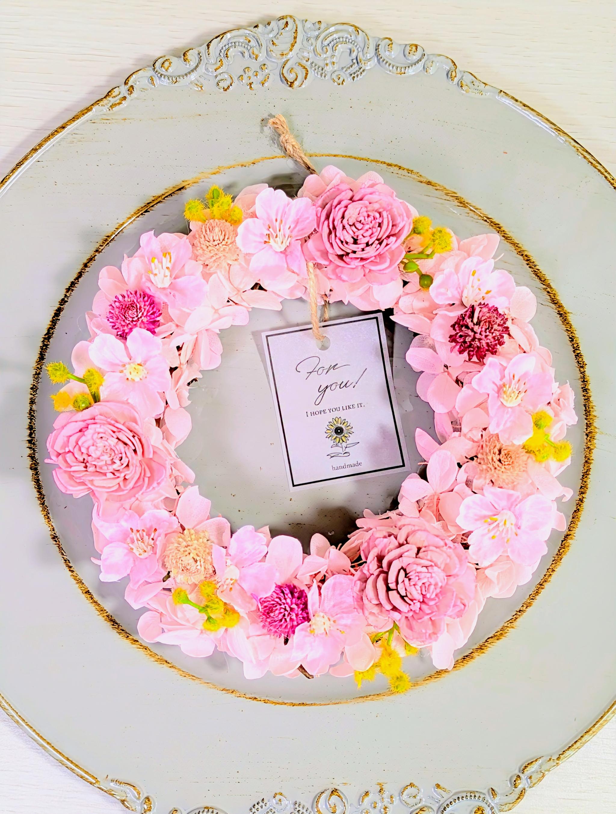 桜とミモザの春リース