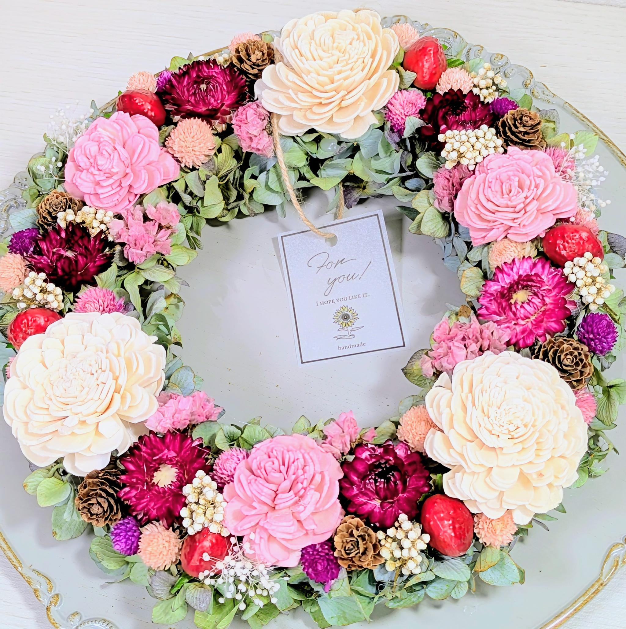 ドライフラワー　ローズと紫陽花のストロベリーリース | 2枚目