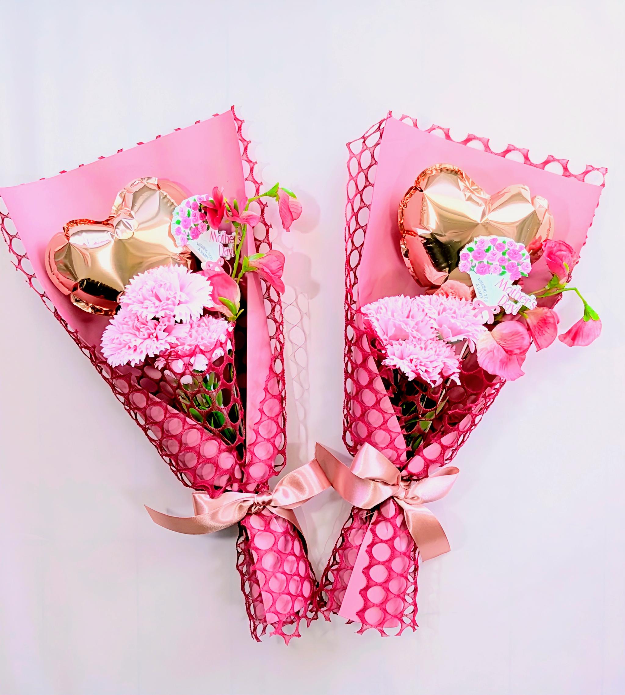 カーネーションとスイートピーの母の日バルーンブーケ　ソープフラワー