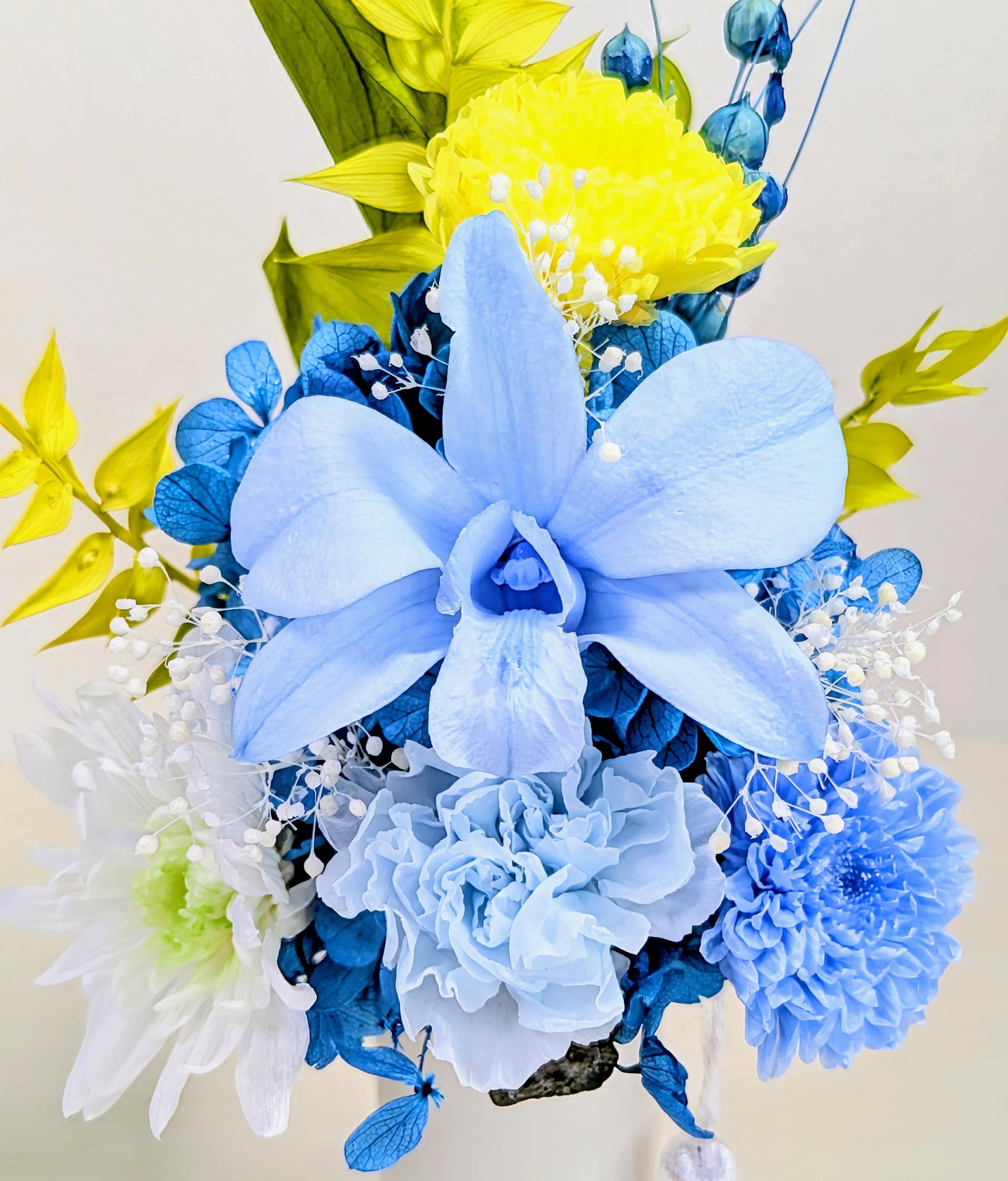 プリザーブドフラワー　お供え　仏花　ブルー　クリアケース入 | 4枚目