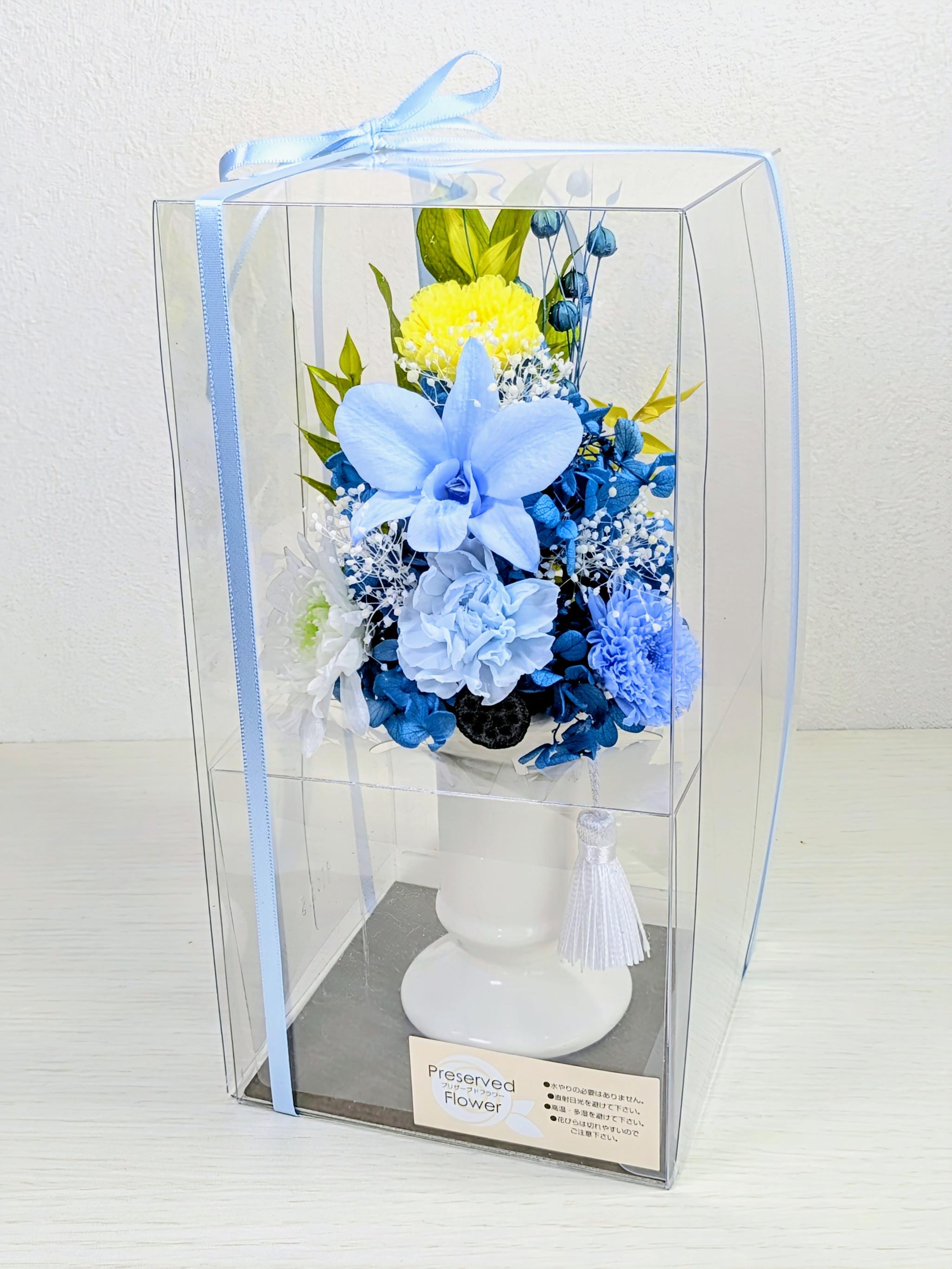 プリザーブドフラワー　お供え　仏花　ブルー　クリアケース入 | 5枚目