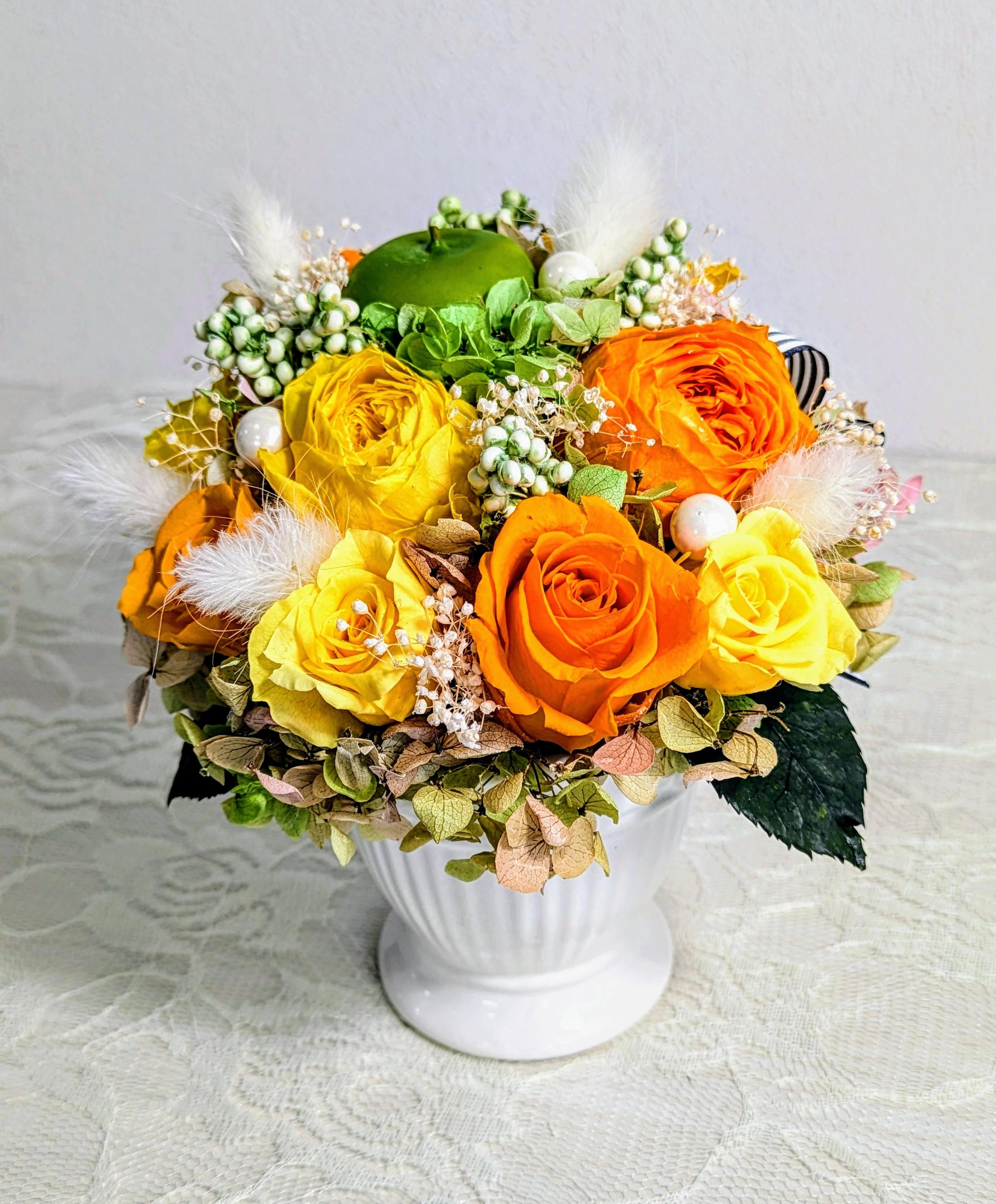 プリザーブドフラワー　ビタミンカラーローズ　クリアケース入り