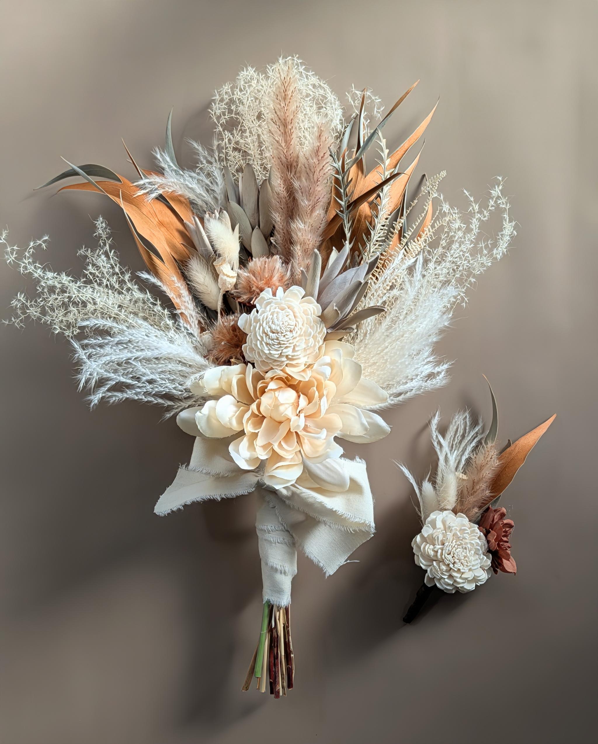 ドライフラワーブーケとブートニアセット